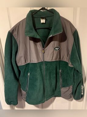 NFL JETS Green and Gray Zip-Up Fleece Jacket with Team Patch